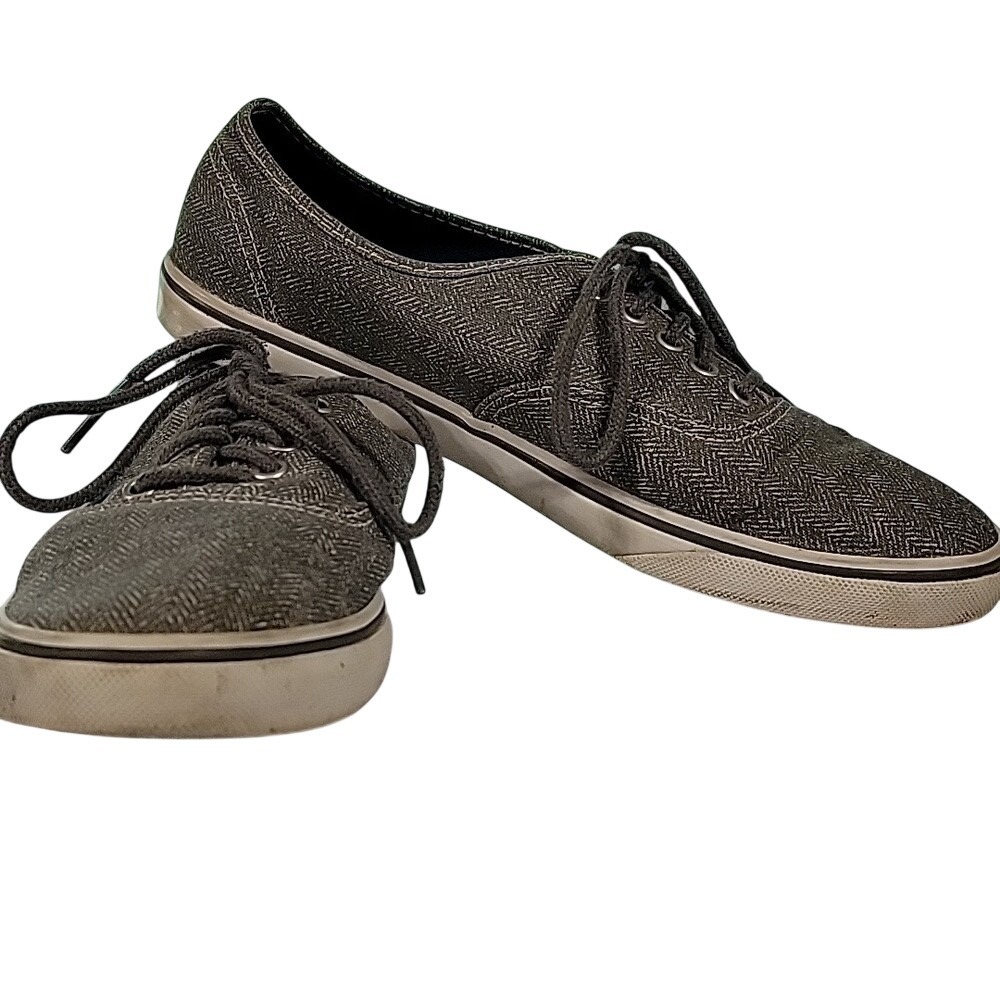 Vans Authentic Lo Pro Herringbone Gray‎ White Low Top Sneakers Lace Up Shoes 8